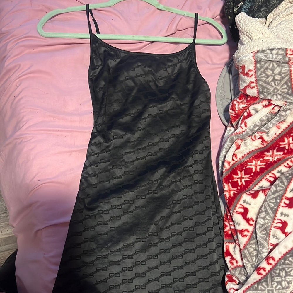 Balenciaga black logo print slip dress